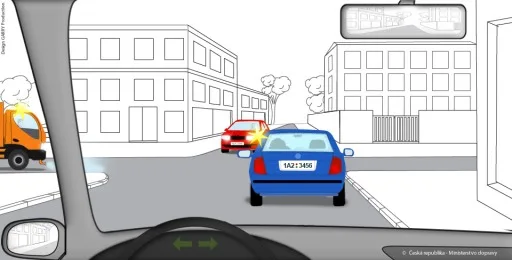 Ilustrace k otázce: Jste řidičem vozidla z výhledu. Na vyobrazené křižovatce: