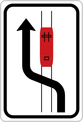 Dopravní značka IP 23b – Objíždění tramvaje (jízda podél tramvaje vlevo)